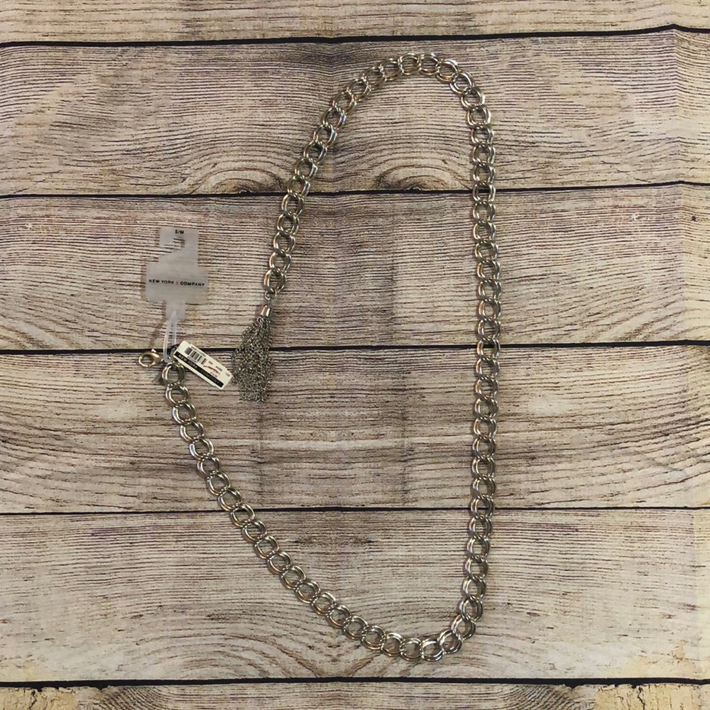 NWT New York & Co. silver chain tassel belt S/M